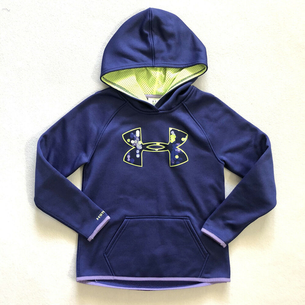 Under Armour UA Girl Purple Lime Bubble Print Logo Coldgear Storm Hoodie YSM